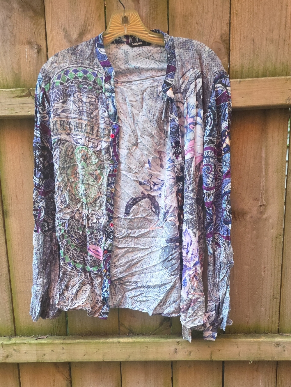 Desigual Multicolor Printed Women's Button Down with Purple and Green Accents